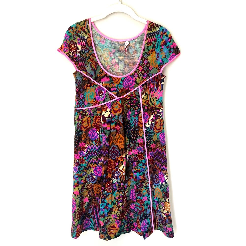 Matthew Williamson Neon Abstract Floral Cap Sleeves Mini Dress sz. UK 8/US 4